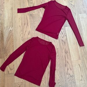 Women's Long Sleeve Red Sheer Tops, red mesh tops